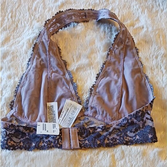 Forever 21 Halter Lace Bralette Mauve Charcoal Sz Small NWT - Picture 2 of 7